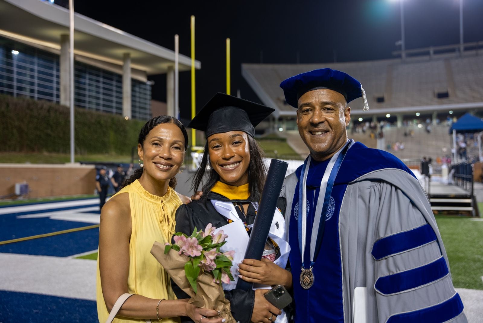President Reginald DesRoches (pictured with Shelby DesRoches '23 and Paula Gilmer DesRoches)